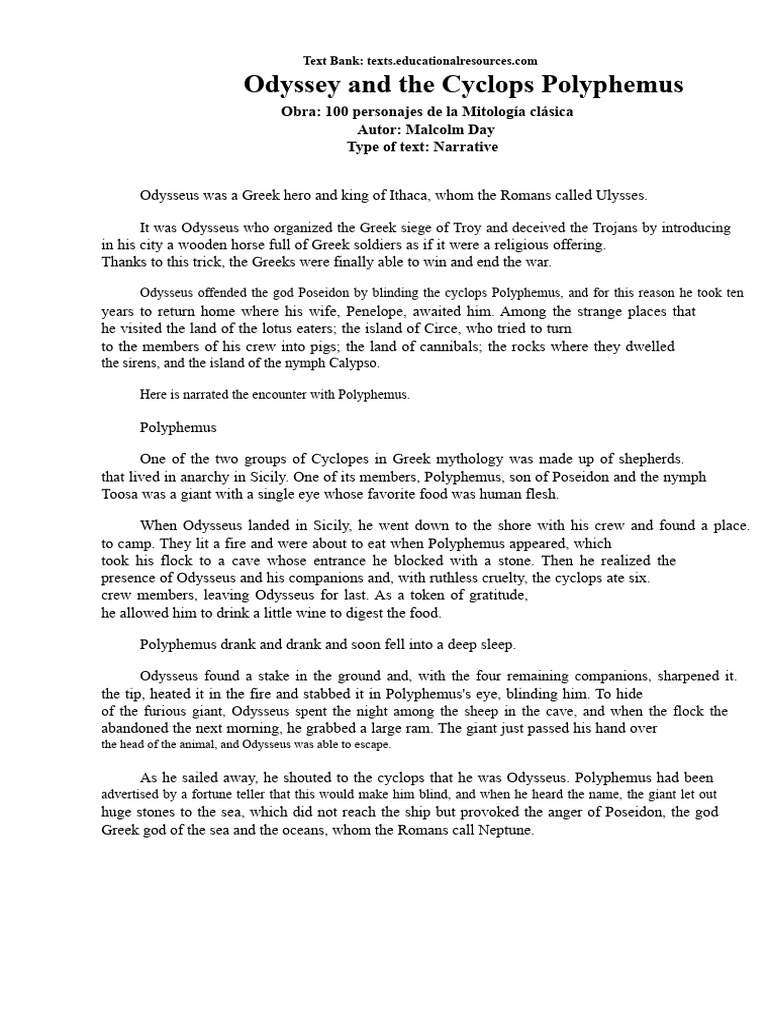 Odysseus and Polyphemus Encounter | PDF | Odysseus | Odyssey