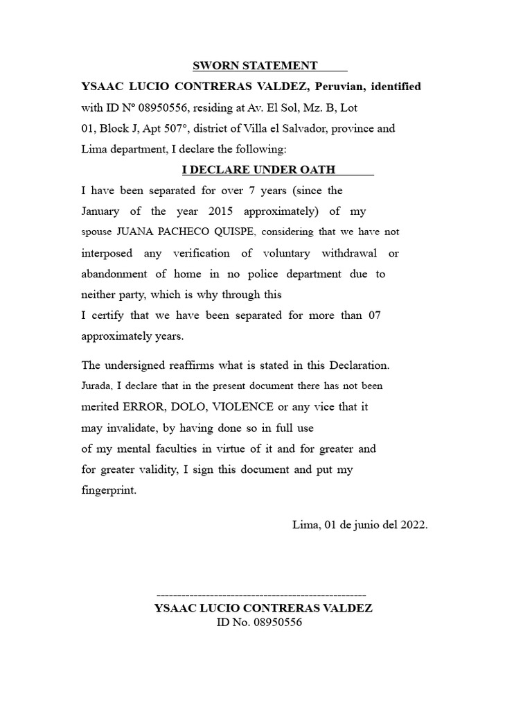 Sworn Statement of Separation | PDF
