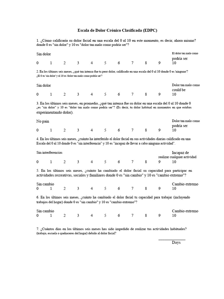 Escala de Dolor Crónico Facial EDPC | PDF | Enfermedades y trastornos ...