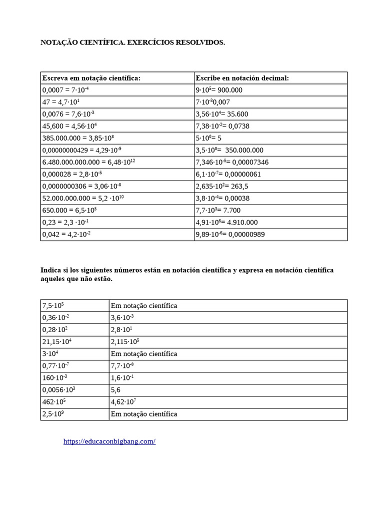 Exercícios de Notação Científica Resolvidos | PDF
