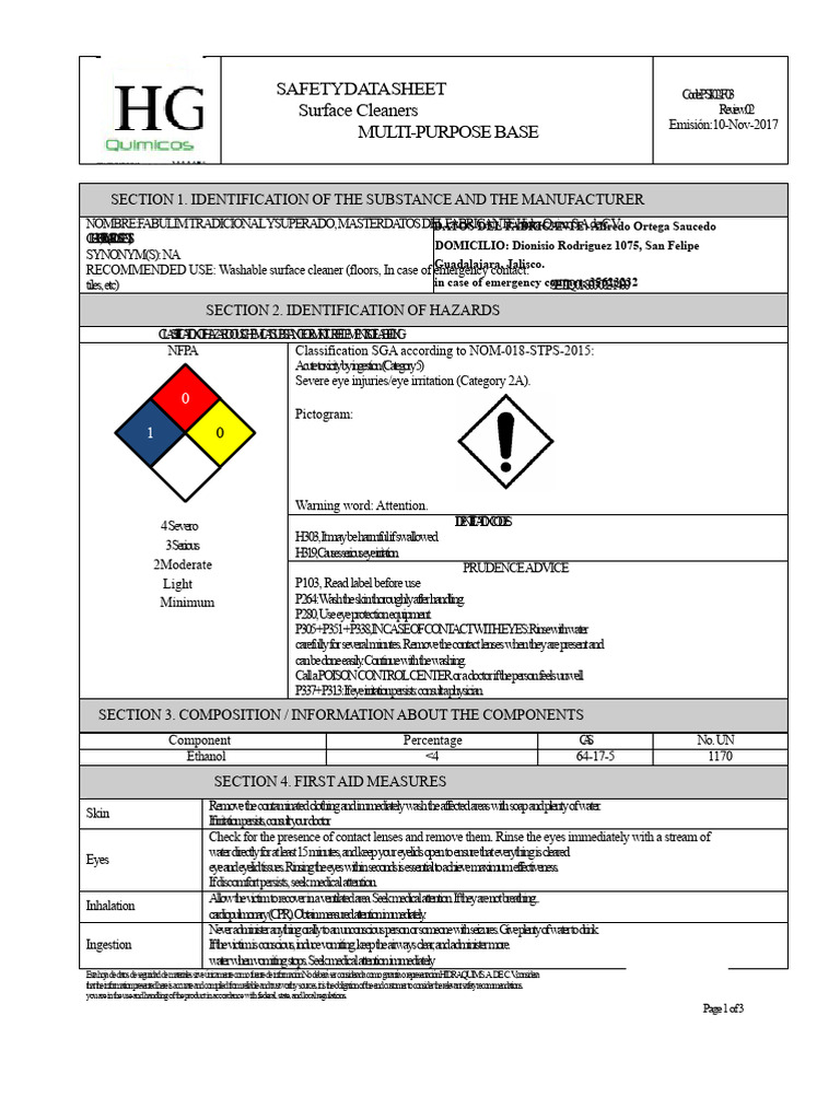 Multi-Purpose Base Safety Data Sheet | PDF | Safety | Occupational ...