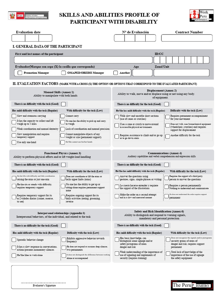Disability Skills Evaluation Profile | PDF | Psychological Concepts ...