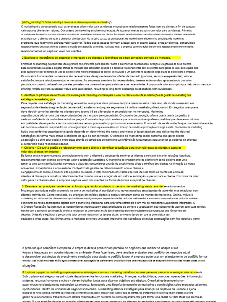 1 Defina marketing e descreva as etapas do processo de marketing | PDF ...