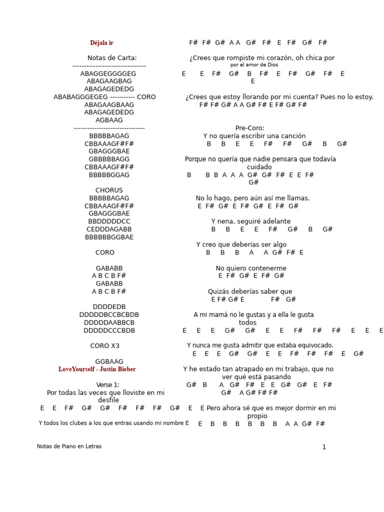 Notas de Canciones Pop en Letras | PDF | Amor