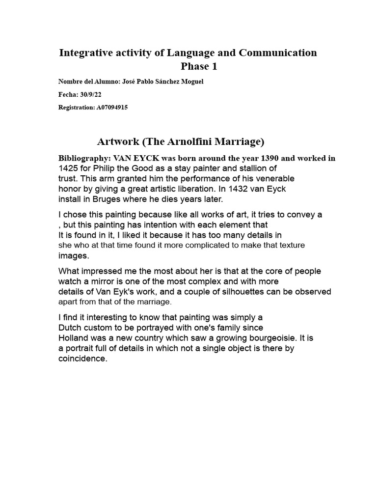 Language and Art Analysis Project | PDF | Paintings | The Arts