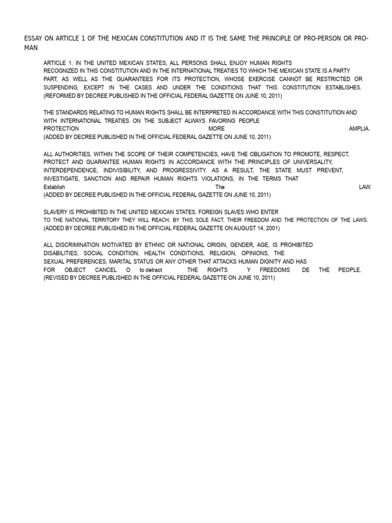 Essay On Article 1 of The Mexican Constitution | PDF | Human Rights ...