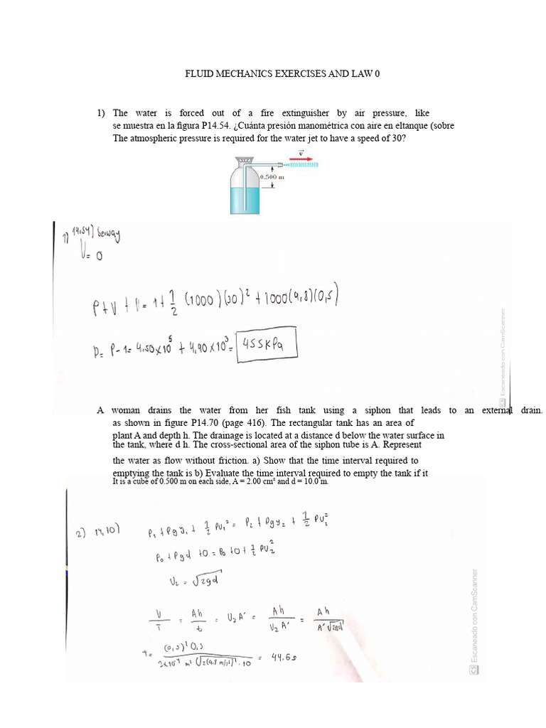 Fluid Mechanics Exercises and Laws | PDF