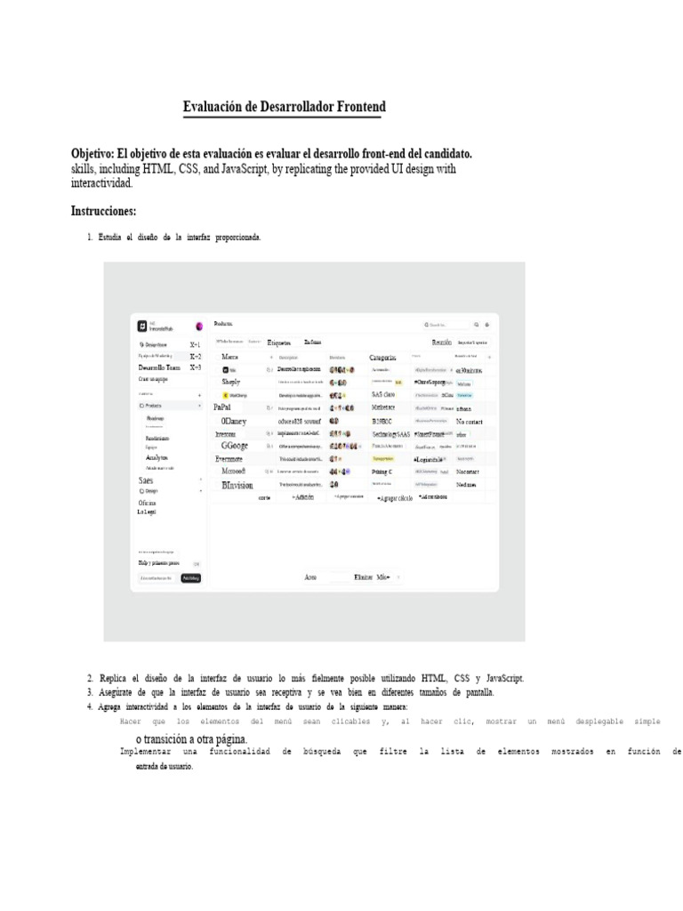 Evaluación de Habilidades Frontend | PDF | Script Java | HTML