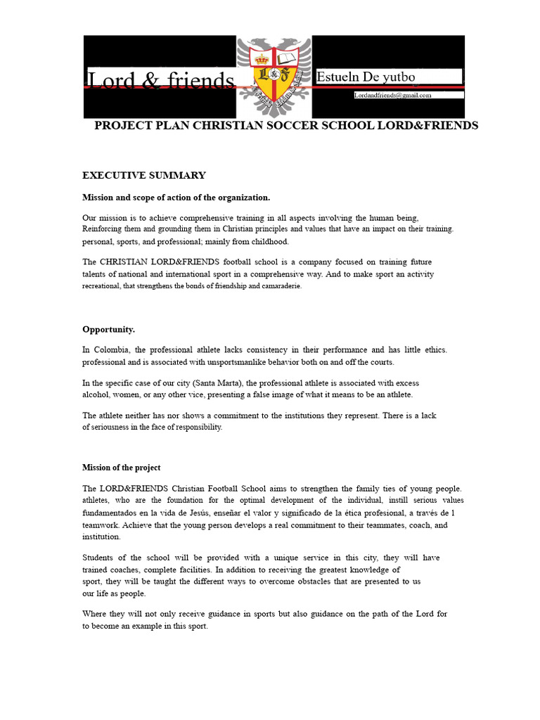 Project Plan For Christian Lord Football School | PDF | Sports | Social ...