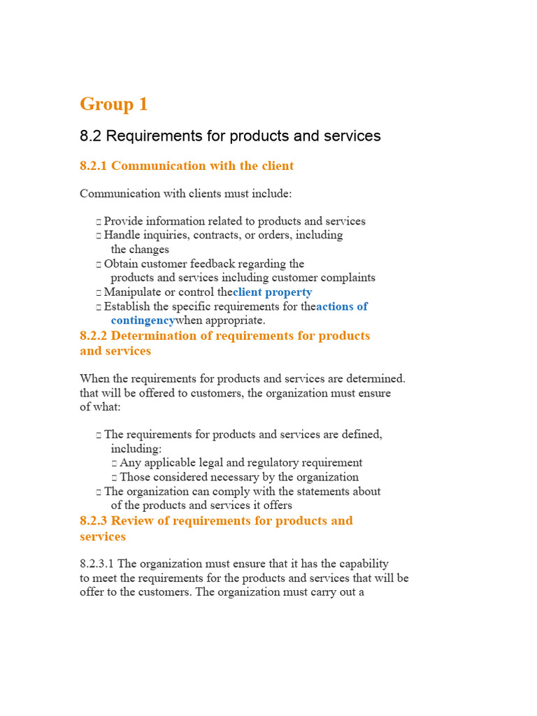 8.2 Requirements For Products and Services | PDF