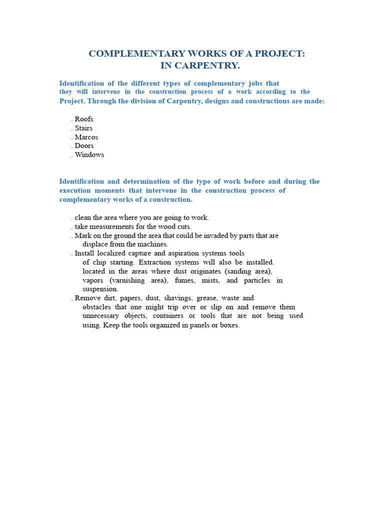 Complementary Works of A Project | PDF | Welding | Construction
