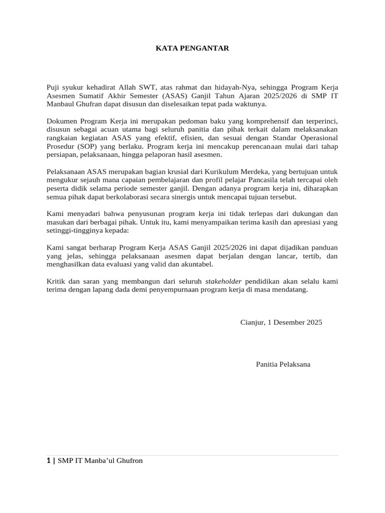 Program Kerja ASAS Ganjil 2025/2026 | PDF
