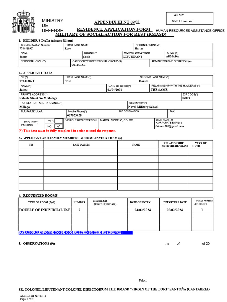 Annex III Printed Residence Application | PDF