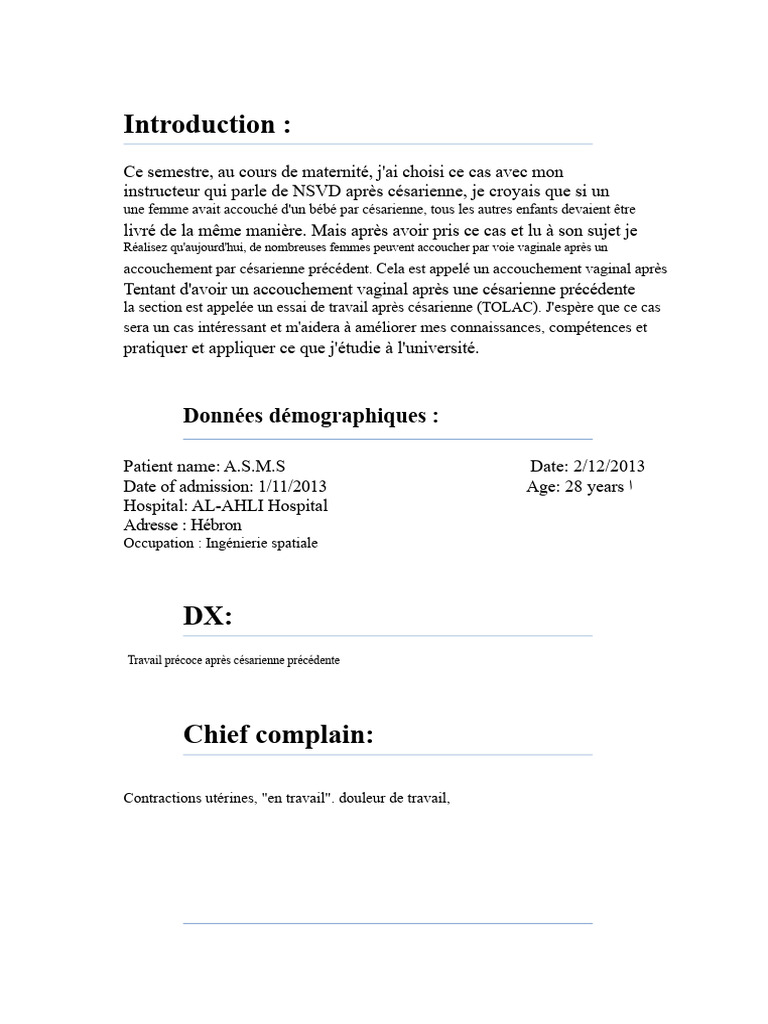 Accouchement vaginal après césarienne : cas clinique | PDF ...
