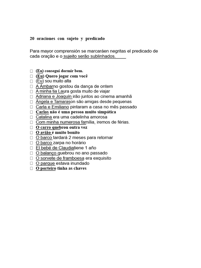 Exemplos de Frases Com Sujeito e Predicado | PDF