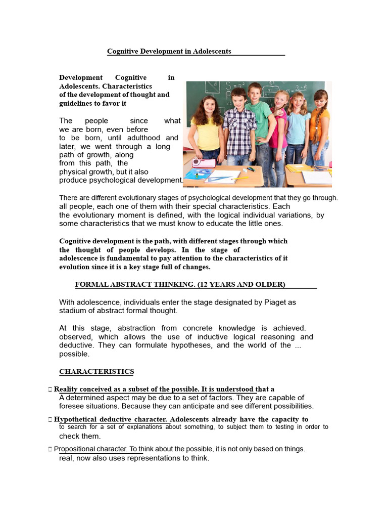 Adolescent Cognitive Development Insights | PDF | Thought | Adolescence