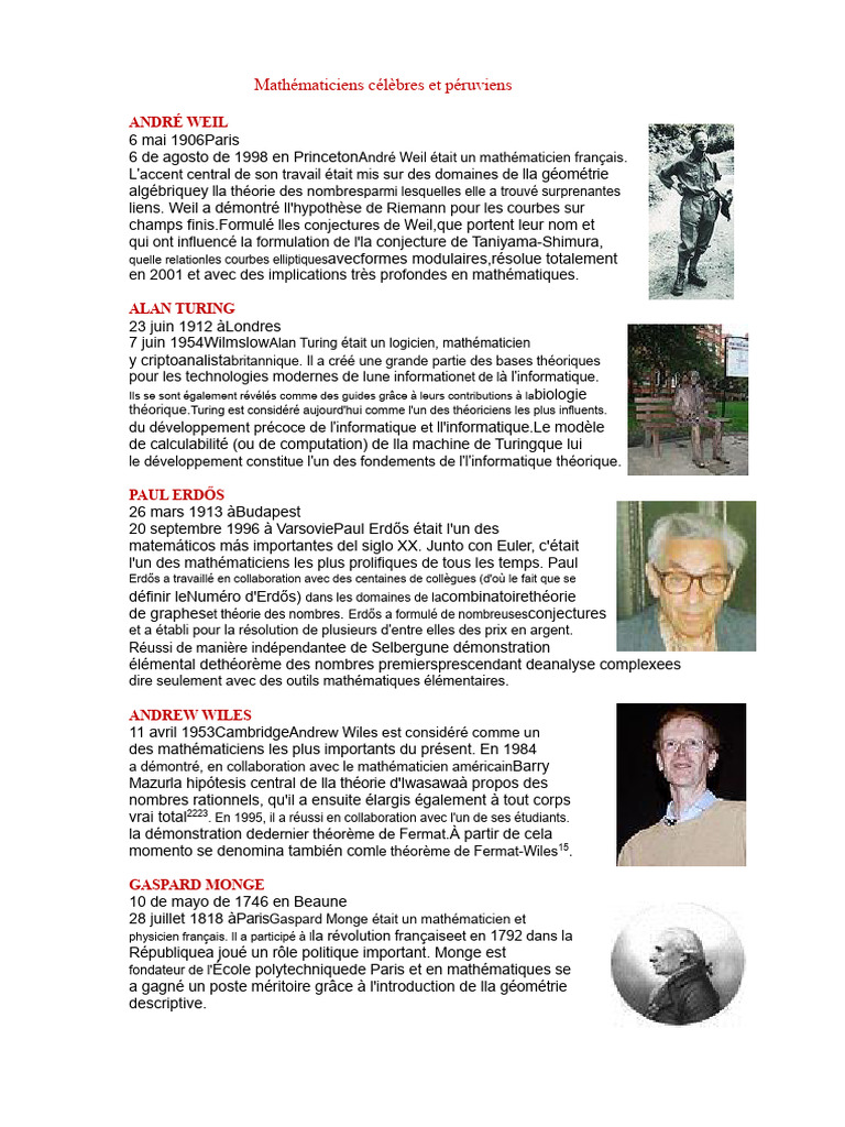 Mathématiciens célèbres et péruviens | PDF | Mathématiques | Théorie ...