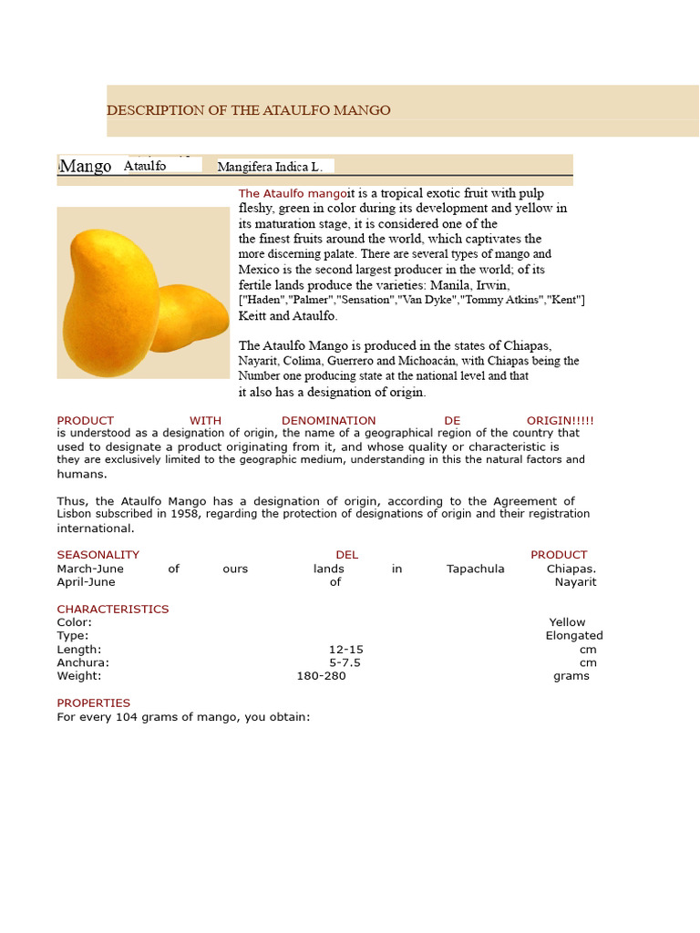Description of The Ataulfo Mango | PDF | Mango | Magnesium