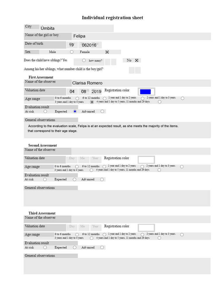Child Development Registration Sheet | PDF