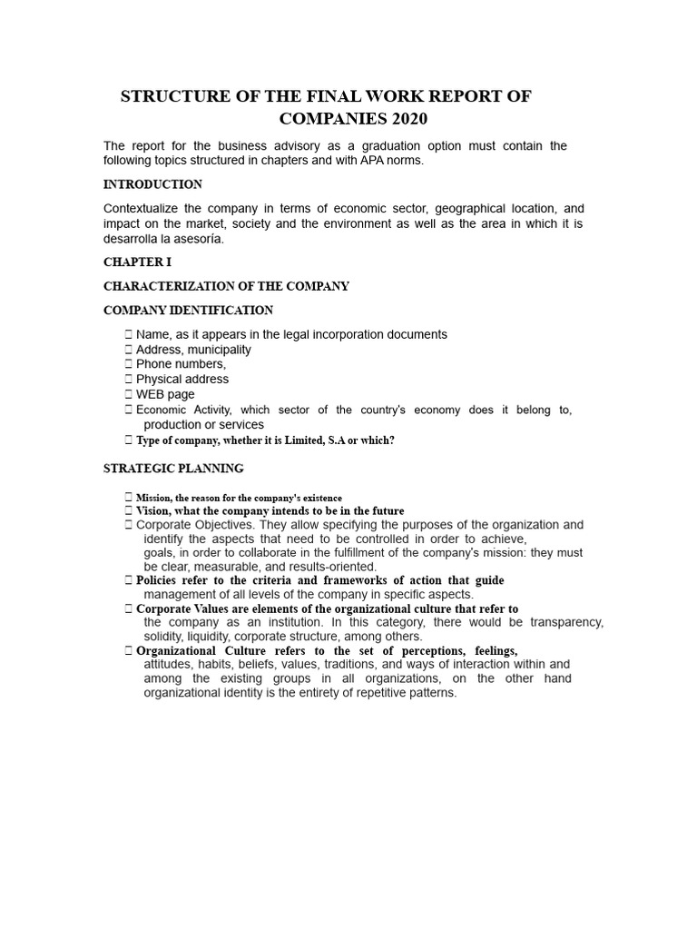Final Work Report Structure 2020 | PDF | Marketing | Strategic Planning