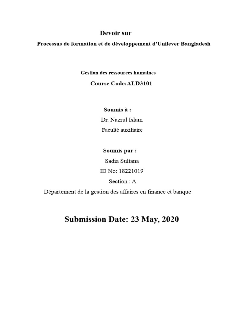 Formation et développement chez Unilever BD | PDF | Gestion des ...