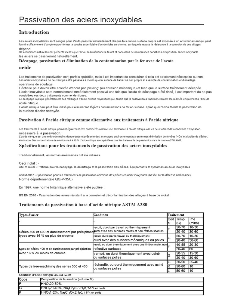 Passivation des aciers inoxydables | PDF | Acier inoxydable | Acier