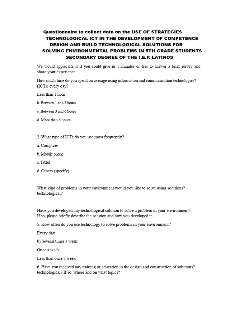 Questionnaire_Competence Design and Build Technological Solutions | PDF ...
