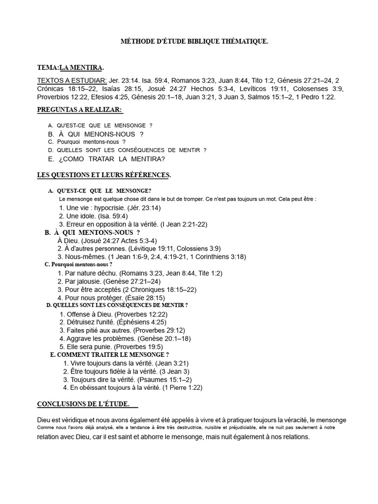 Étude biblique sur le mensonge et la vérité | PDF | Doctrines et ...