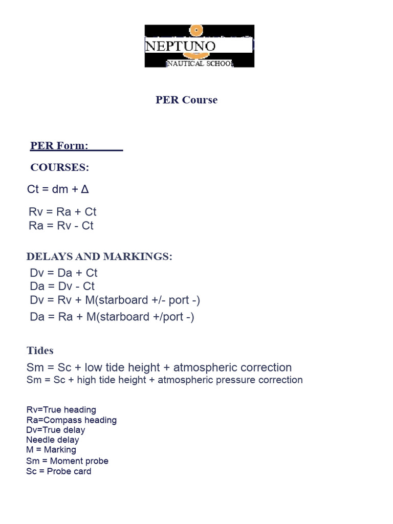 PER Course: Formulas and Definitions | PDF
