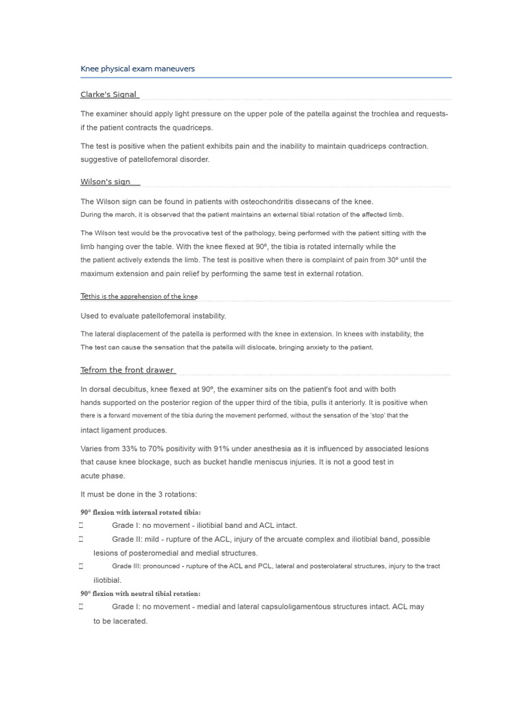 Knee Physical Examination Maneuvers | PDF | Knee | Musculoskeletal System