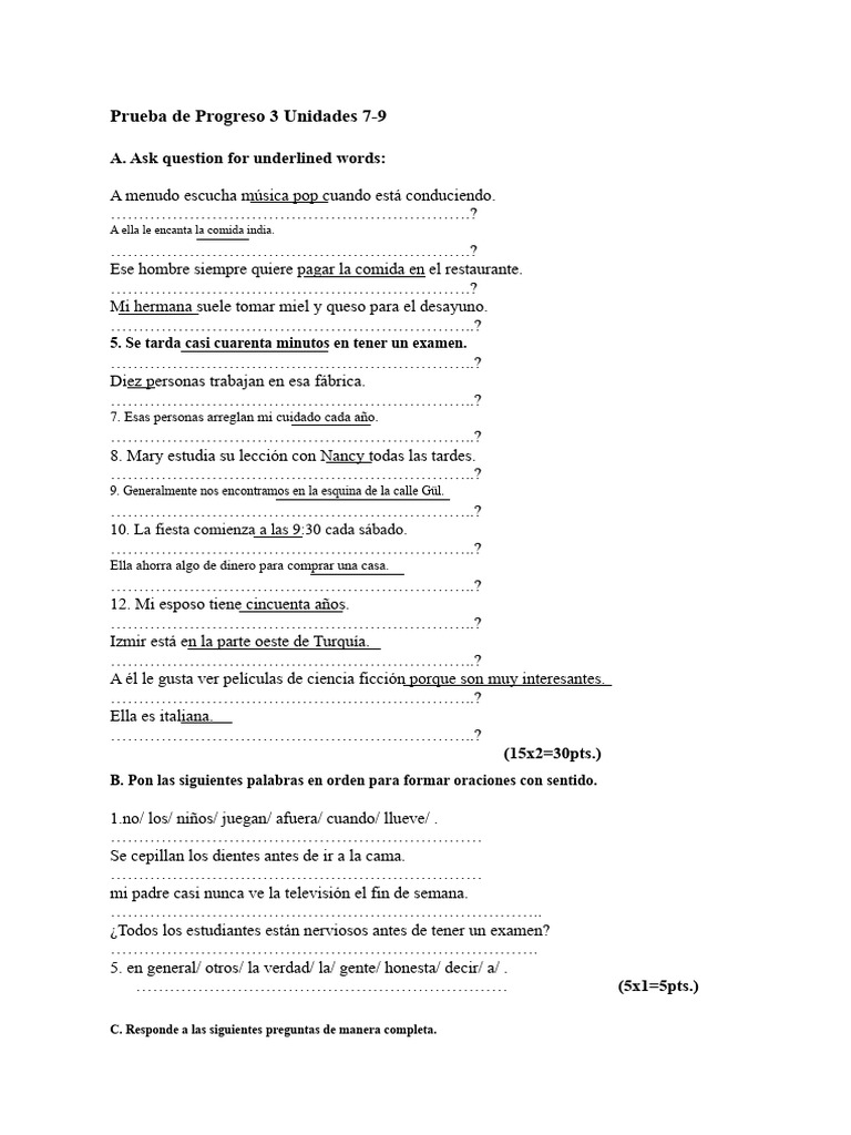 Prueba de Progreso 3 Unidades 7-9 | PDF