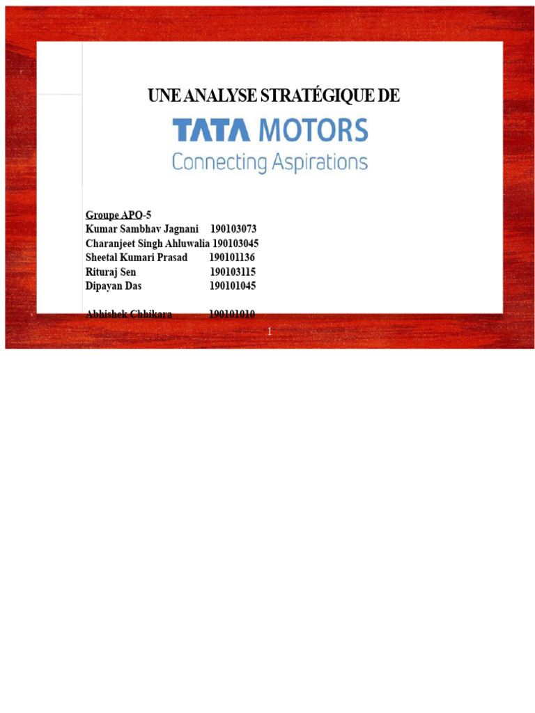 Analyse stratégique de Tata Motors | PDF | Voitures | Industrie automobile