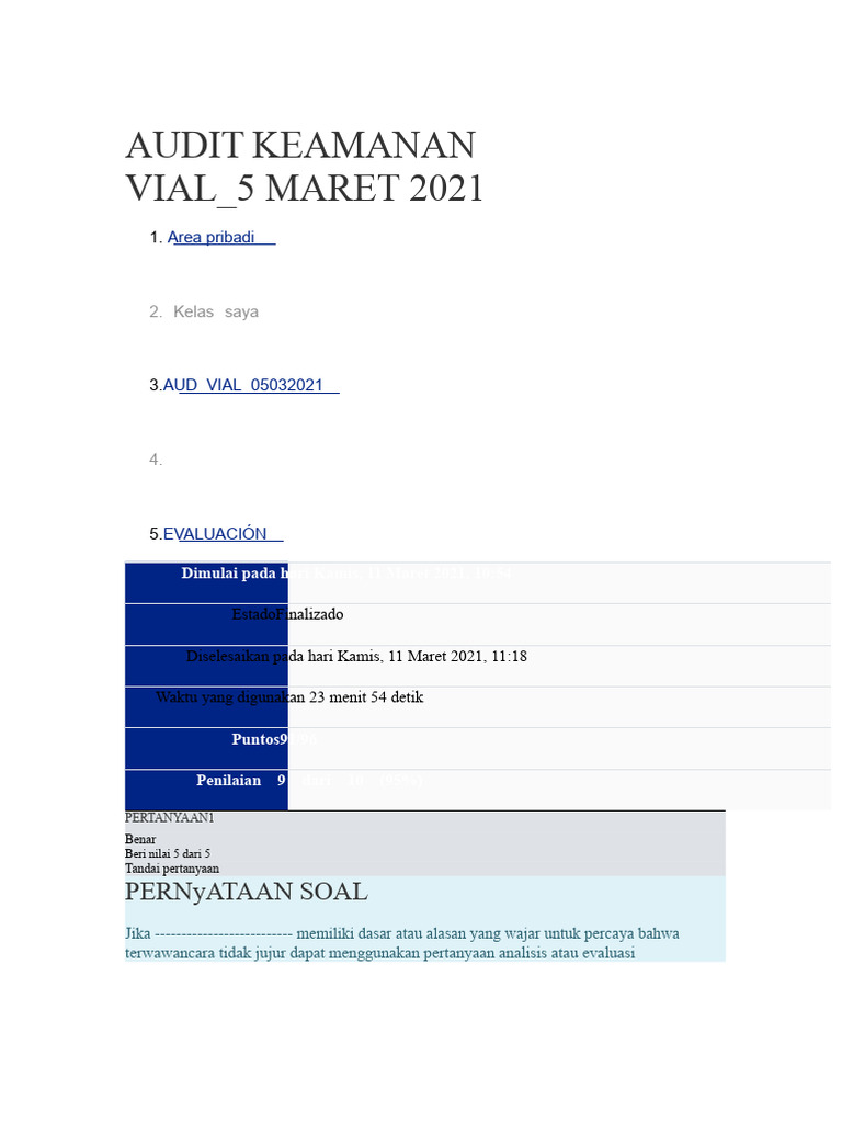 Audit Keamanan Vial 5 Maret 2021 | PDF