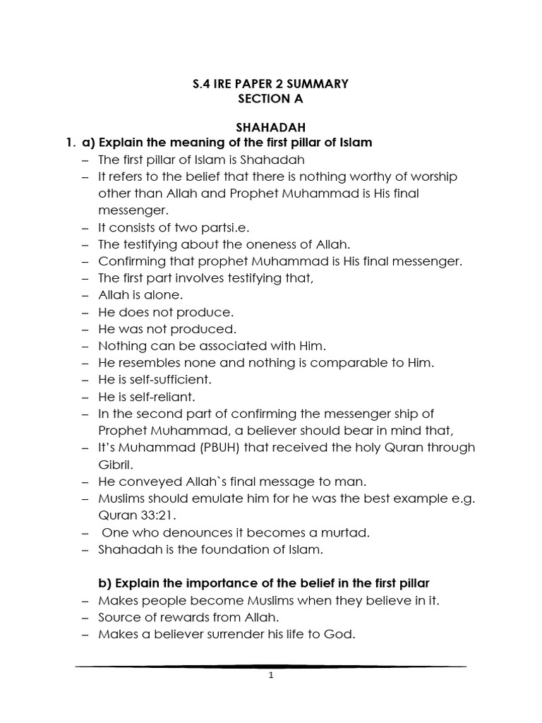s.4 Ire Paper 2 Summary-1 | PDF | Prophets And Messengers In Islam | Mosque
