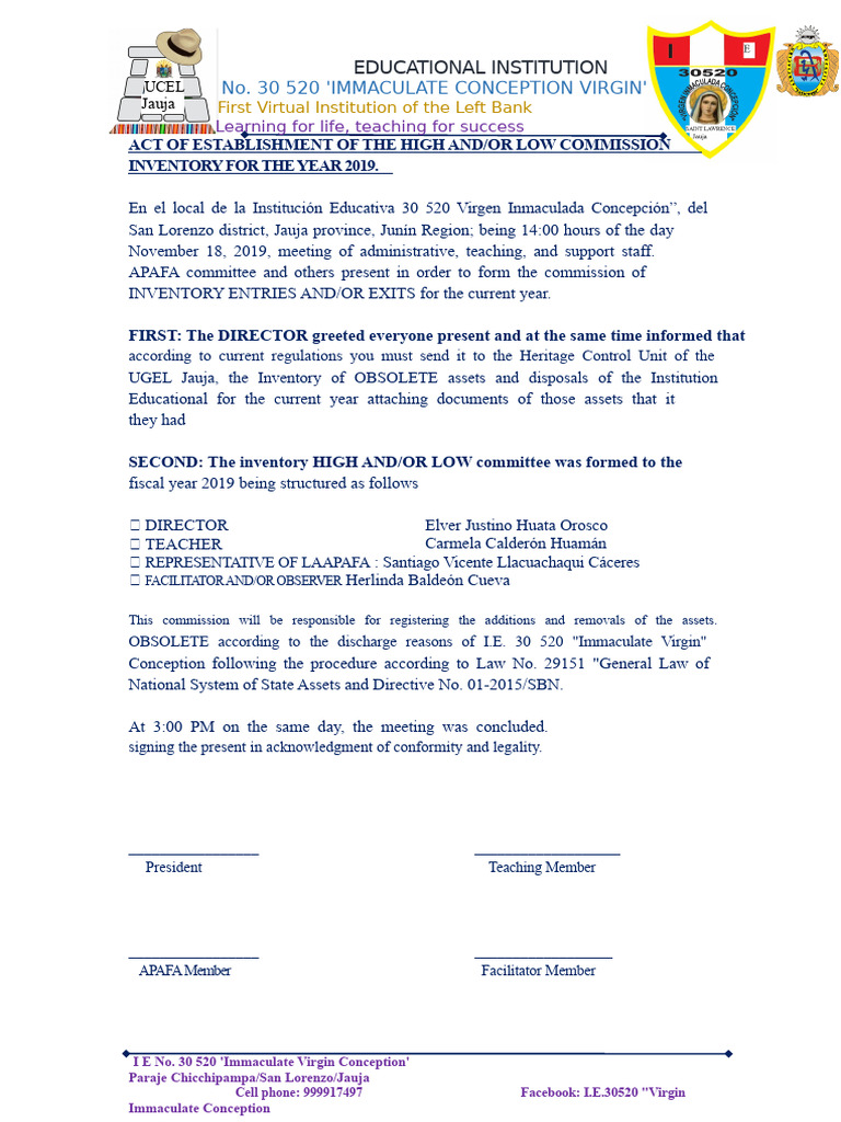 Minutes of The Formation of The Inventory Committee | PDF | Justice ...