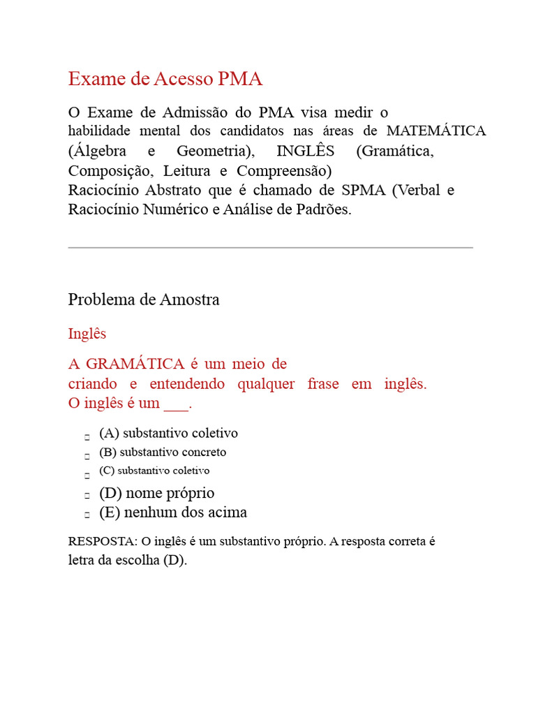 Guia do Exame de Acesso PMA | PDF | Matemática