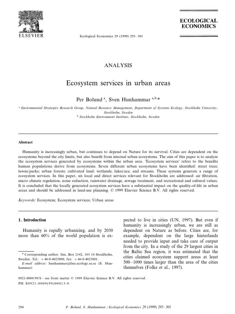 Ecosystem Services in Urban Areas | PDF