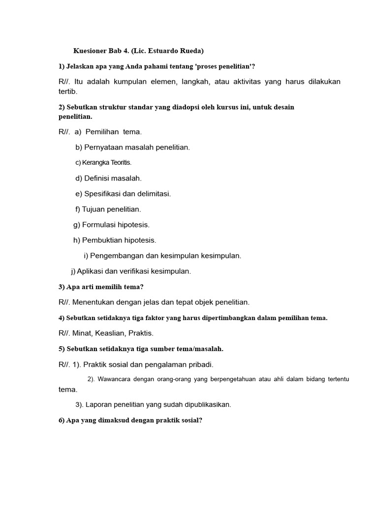Kuesioner Bab 4 Prac. | PDF
