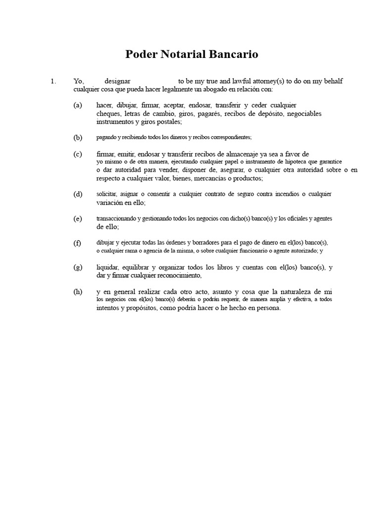 Poder Notarial (Bancario) | PDF | Bancos | Cheque