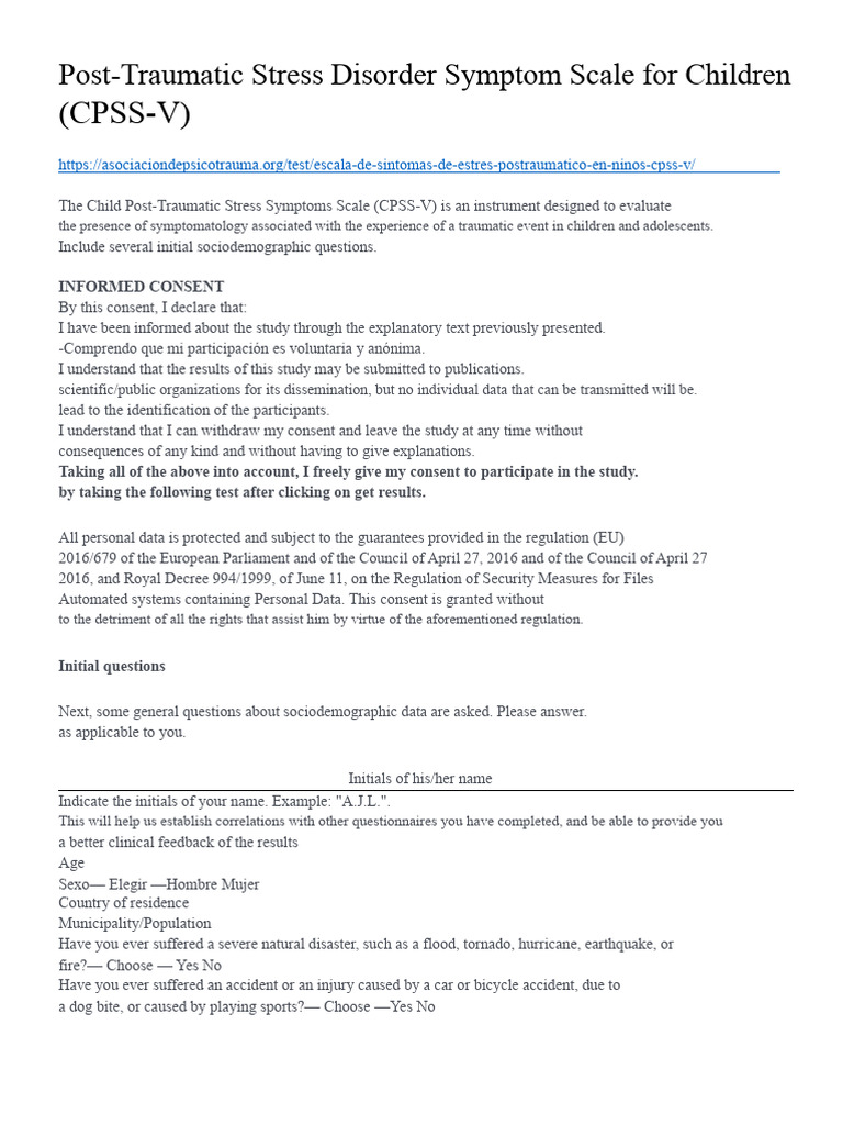 CPSS-V: Child PTSD Symptom Scale | PDF | Guilt (Emotion) | Psychology