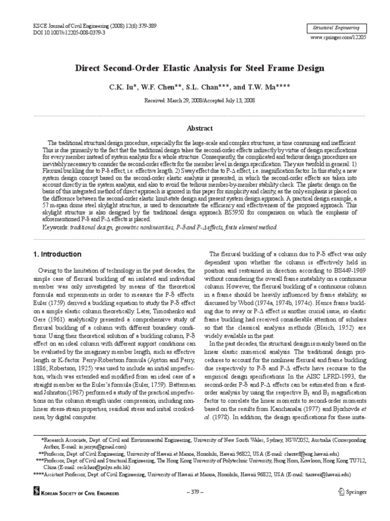 Direct Second-Order Analysis for Steel Frames | PDF | Buckling ...