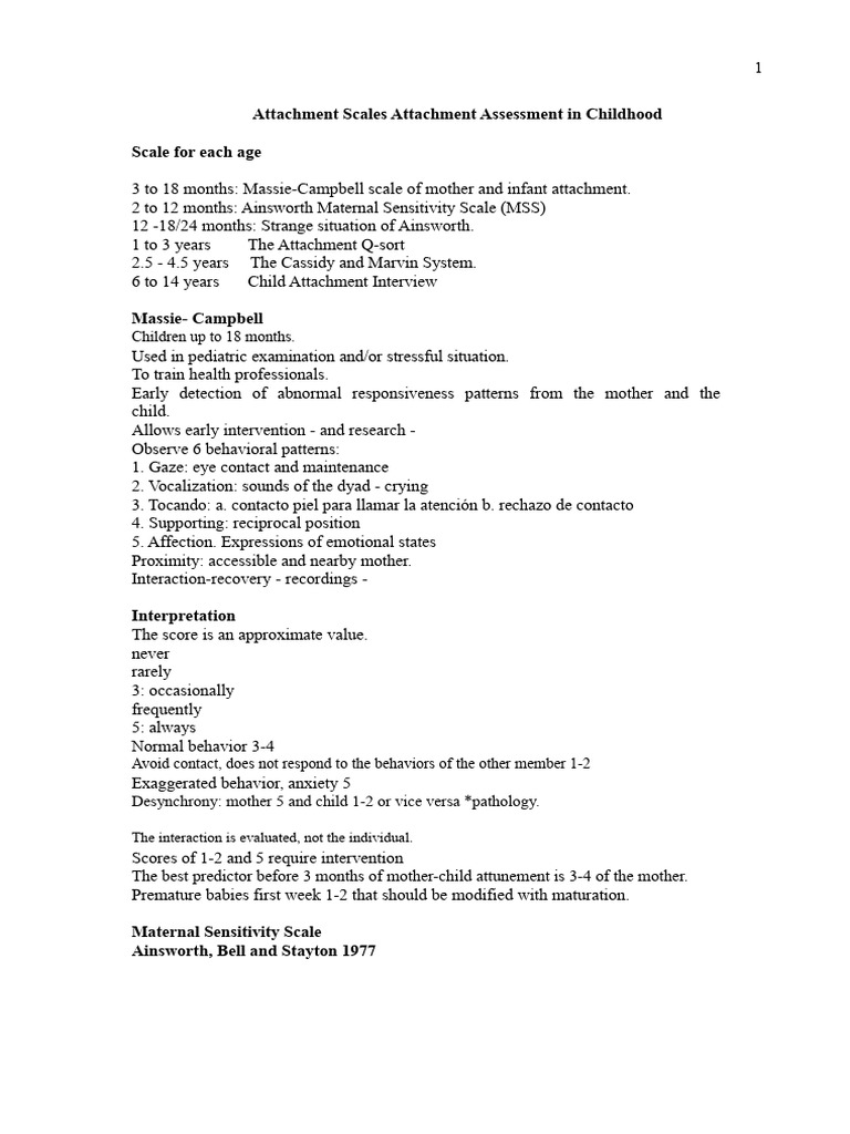 Childhood Attachment Assessment Scales | PDF | Attachment Theory ...