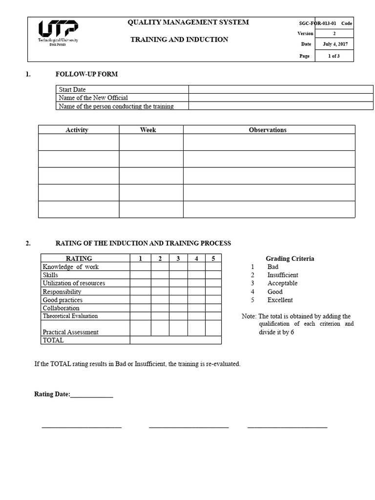 SGC-For-013-01 V2 Training and Induction | PDF | Laboratories | Quality ...