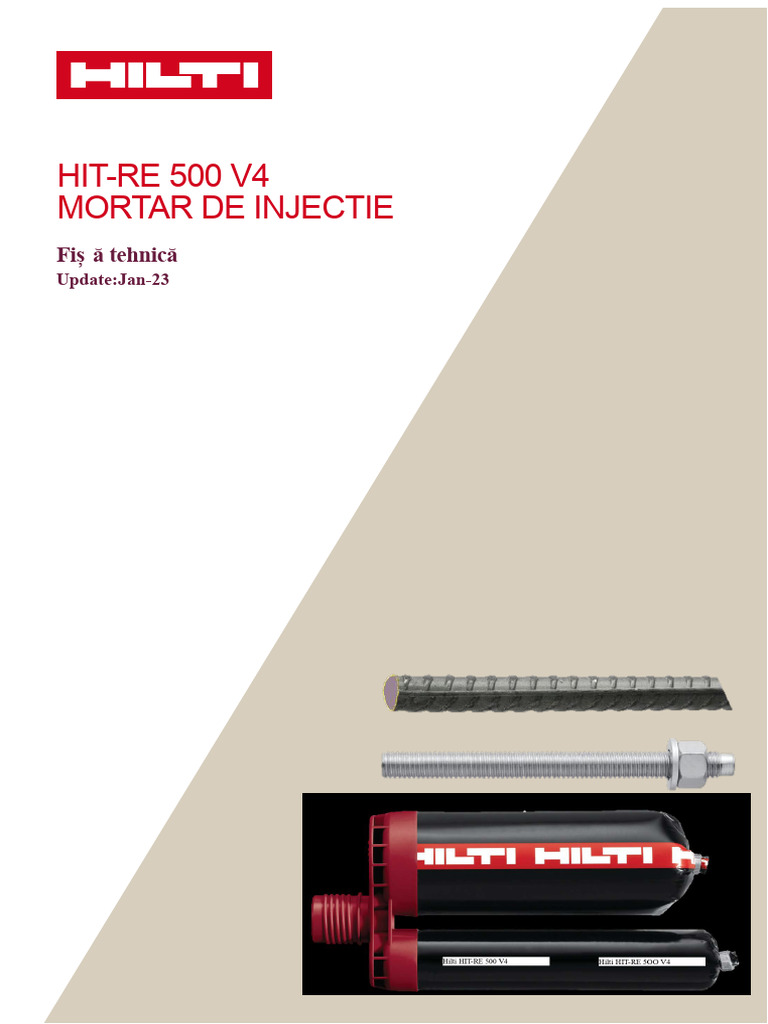 Fișă tehnică pentru mortar injectabil HIT RE 500 V4 în beton Informații ...