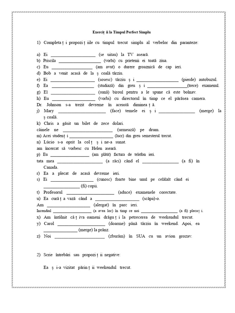 Exerciții La Timpul Perfect Simplu | PDF