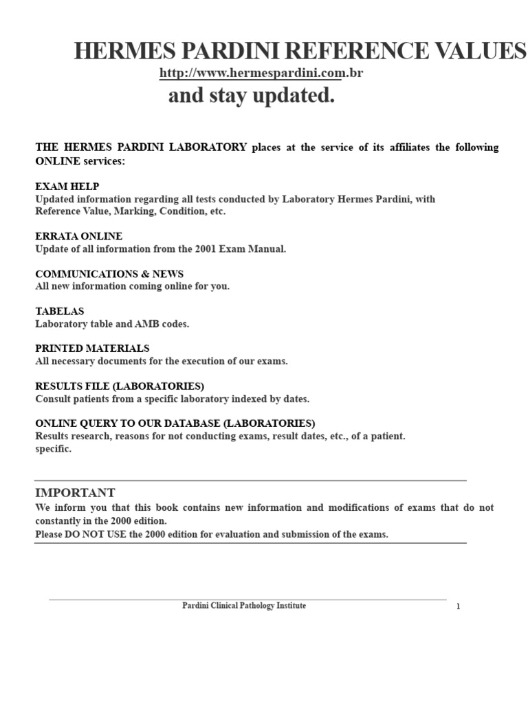 Hermes Pardini Lab Reference Values Guide | PDF | Antibody ...