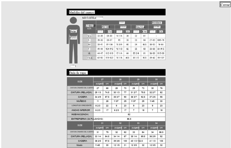 Tabla de Tallas y Medidas de Ropa | PDF