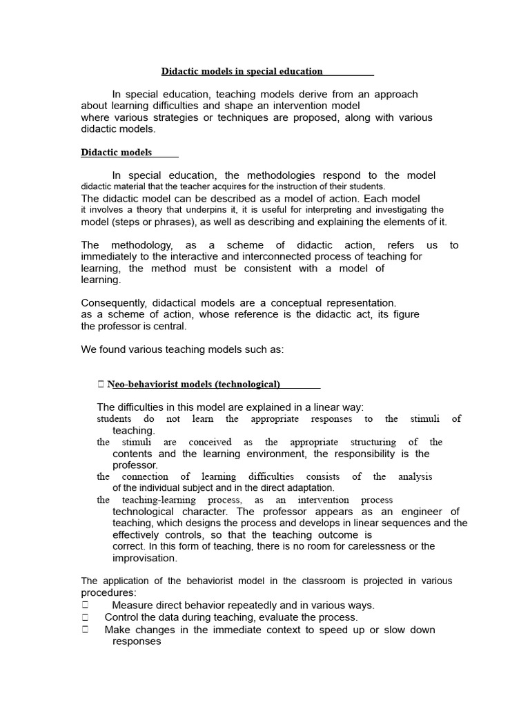 Didactic Models in Special Education | PDF | Learning | Curriculum