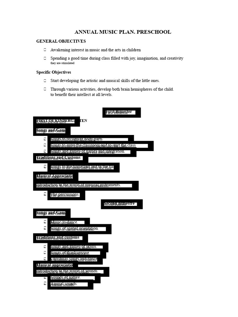 Preschool Annual Music Plan Overview | PDF | Choir | Infants