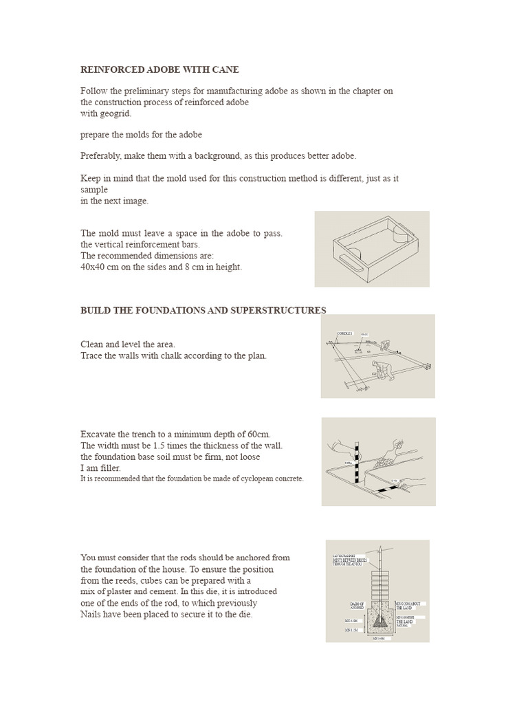 Reinforced Adobe Construction Guide | PDF | Concrete | Building Materials